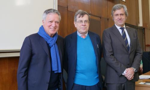Il professor Nando Dalla Chiesa, il rettore Elio Franzini, il professore Stefano D'Alfonso dell'Università Federico II di Napoli