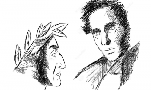 I ritratti di Dante e Alessandro Manzoni tratti dalla locandina dell'evento in occasione del DanteDì