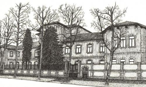 Il disegno della facciata della Facoltà su via Celoria realizzato nel 2007 da Emanuele Natalicchio, docente di Meccanica agraria