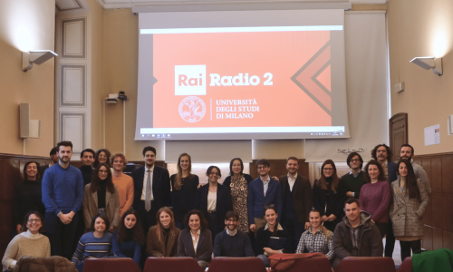 Ricercatori, ricercatrici, i docenti della Statale e conduttori e conduttrici di di Rai Radio 2 e Radio Statale coinvolti nel progetto "Le Parole del futuro"