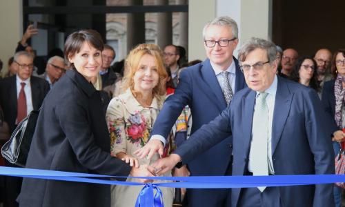 Inaugurazione della mostra Donne in cattedra all'Università degli Studi di Milano: Elena Buscemi, Michela Minesso, Andrea Gamberini, Elio Franzini.