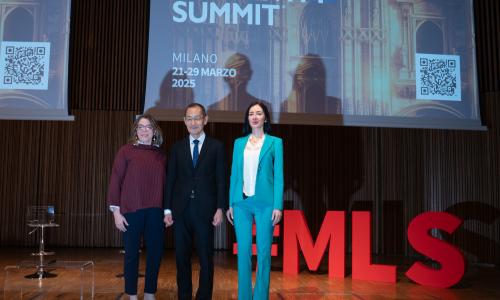 La rettrice Marina Brambilla con la vicesindaca di Milano Anna Scavuzzo e il Premio Nobel Shinya Yamanaka