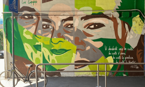 Il murale per Lea Garofalo, parte del murale della Legalità del collettivo artistico Orticanoodles, nel quartiere Ortica di Milano