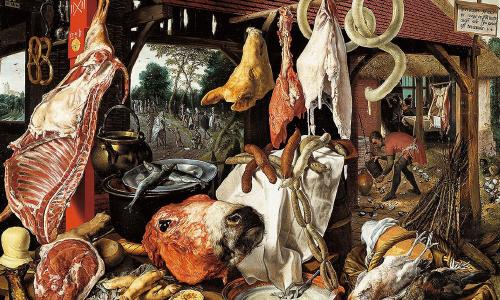 Pieter Aertsen, Banco di macelleria con la fuga in Egitto, 1551