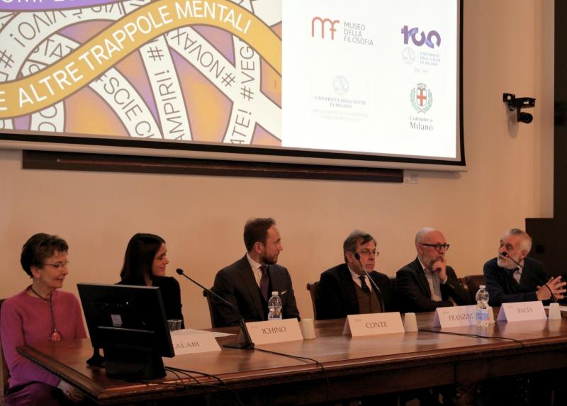 Un momento delle presentazione della mostra con Clotilde Calabi, Anna Ichino, Emmanuel Conte, Elio Franzini, Stefano Bacin, Paolo Spinicci