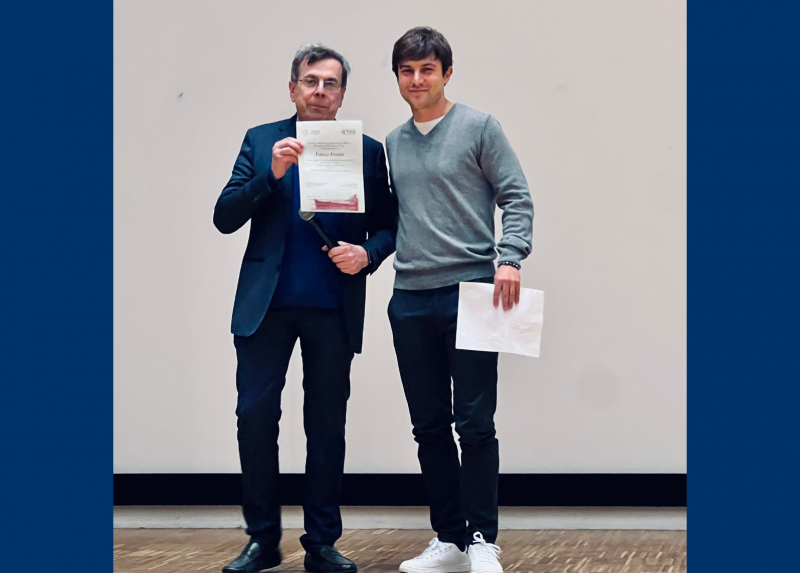 Federico Ferrante, vincitore del premio Olmi 2023, con il rettore Elio Franzini