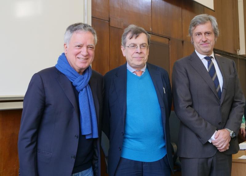 Il professor Nando Dalla Chiesa, il rettore Elio Franzini, il professore Stefano D'Alfonso dell'Università Federico II di Napoli