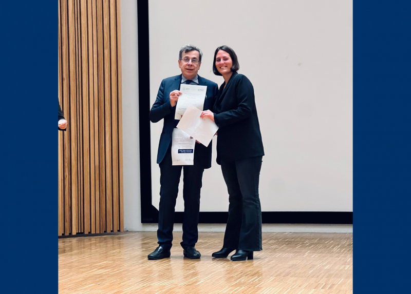 Gaia Parrini, vincitrice del Premio Olmi 2023, con il rettore Elio Franzini