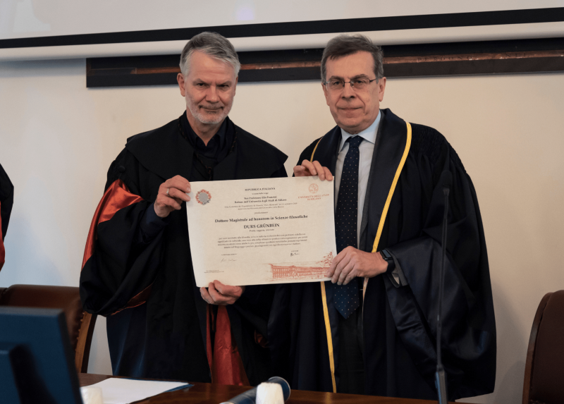 Durs Grünbein and the rector of the University of Milan, Elio Franzini - Credit Giorgia Corti