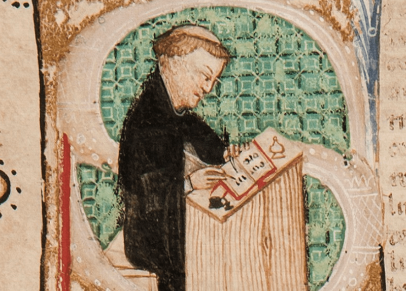 Galvano Fiamma in una miniatura da Cod. Triv. 1438, c. 1r - L’opera appartiene all’Archivio Storico Civico e Biblioteca Trivulziana - copyright © Comune di Milano