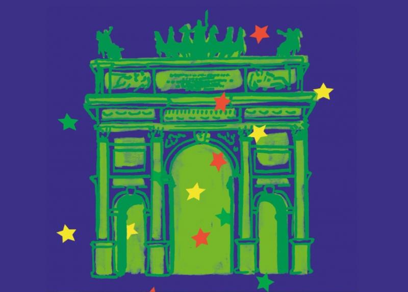 Un particolare della locandina del Festival di teatro internazionale Presente indicativo | Milano Porta Europa.