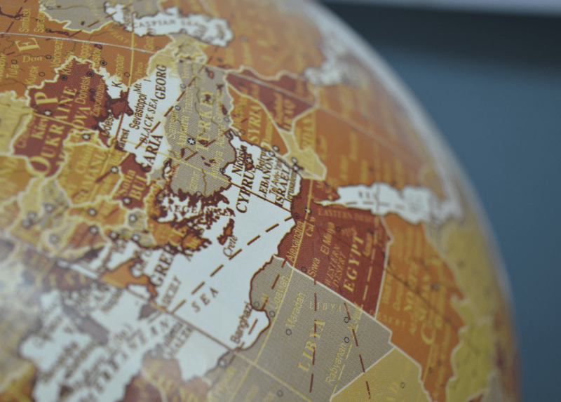 L'area del Medioriente sul mappamondo