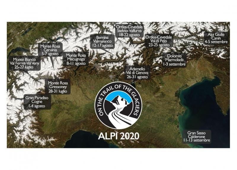 Le tappe della spedizione Sulle tracce dei ghiacciai - Alpi 2020