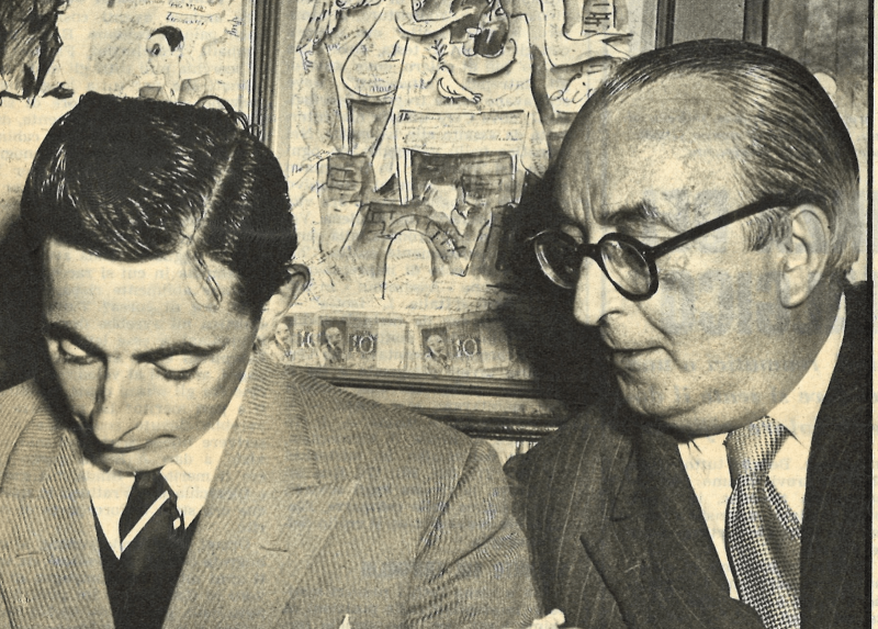 Orio Vergani con Fausto Coppi al ristorante "Bagutta" di Milano - Immagine dal Fondo Orio Vergani