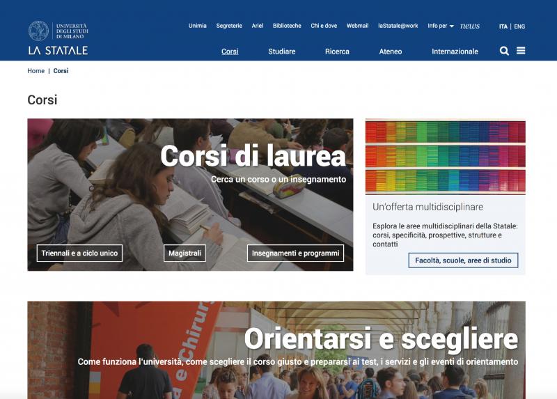 La sezione corsi del portale unimi.it
