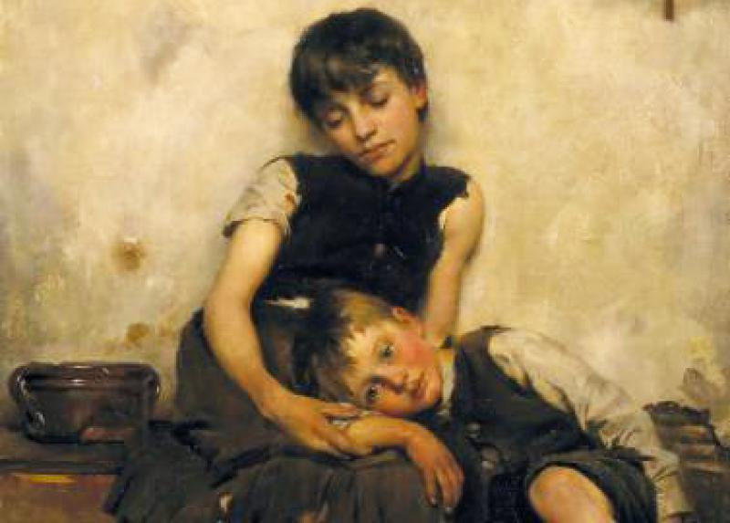 Dipinto "Orfani" di Thomas Benjamin Kennington