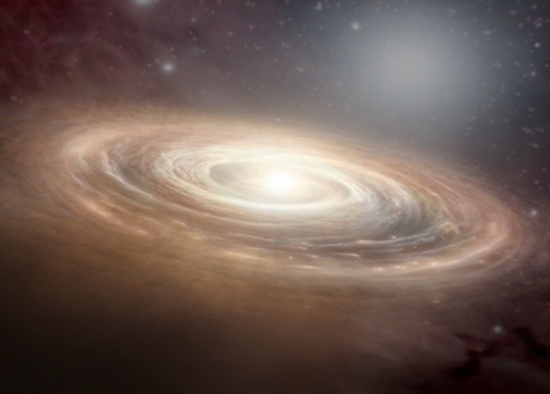 Riproduzione artistica di un disco proto-planetario, simile ai 30 oggetti studiati nel progetto ALMA AGE-PRO. Il tempo di permanenza del gas nei dischi determina il tempo disponibile per la formazione e crescita dei pianeti. Credit NSF/AUI/NSF NRAO/S.Dagnello.
