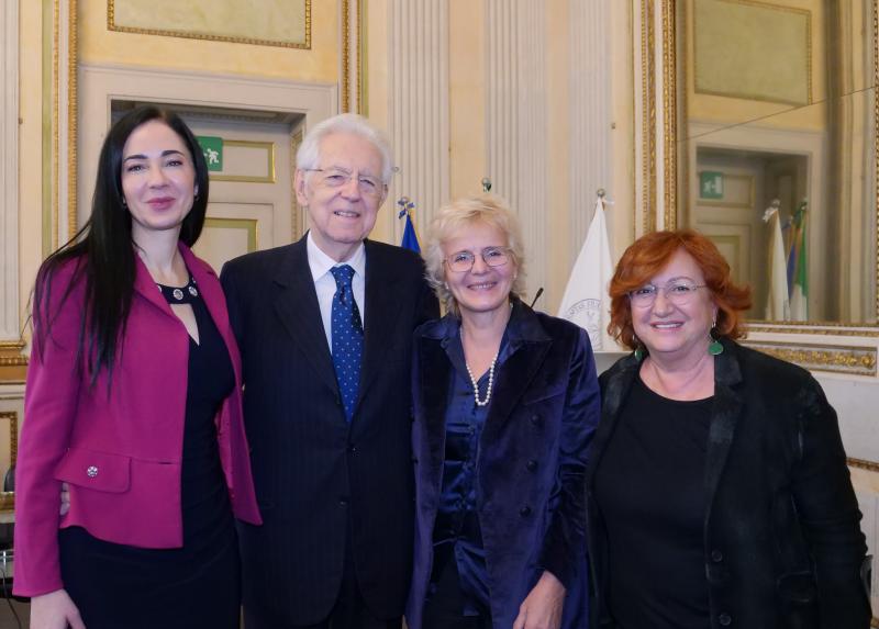 In foto da sinistra a destra: Marina Brambilla, Mario Monti, Elena Cattaneo, Monica DiLuca 