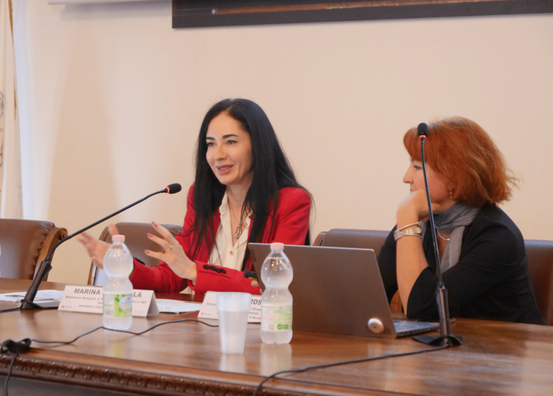 La prorettrice Marina Brambilla e Barbara Rosina, responsabile COSP, al convegno Le forme del lavoro