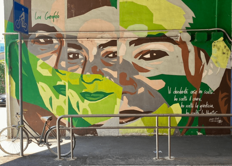 Il murale per Lea Garofalo, parte del murale della Legalità del collettivo artistico Orticanoodles, nel quartiere Ortica di Milano