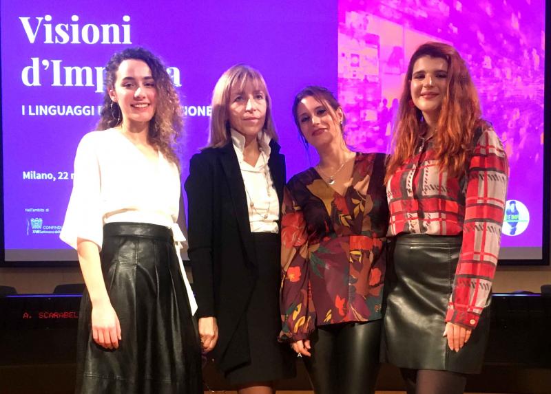 Le studentesse della Statale Erica Regalin, Elena Prous e Miriam Falco con la professoressa Claudia Berra