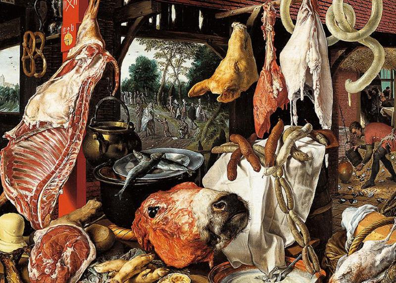 Pieter Aertsen, Banco di macelleria con la fuga in Egitto, 1551