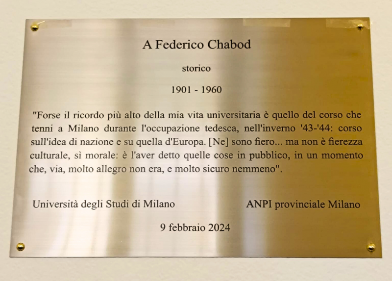 La targa per Federico Chabod