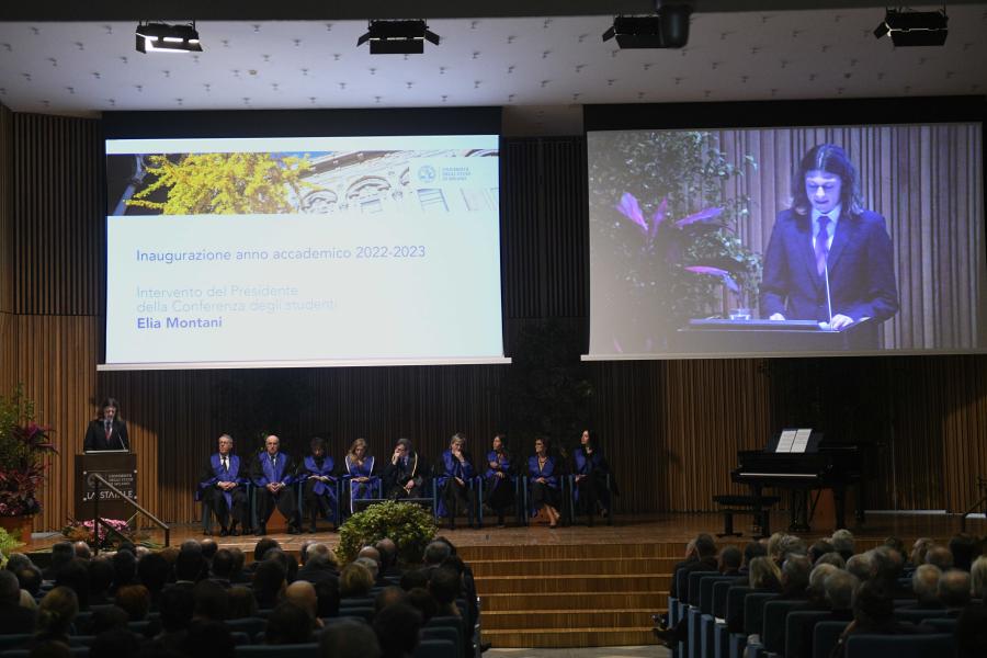 L'intervento di Elia Montanti, presidente della Conferenza degli Studenti - Foto di Marco Riva