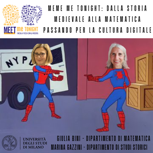 Il meme di lancio dell'evento con le professoresse Bini e Gazzini per Meet Me Tonight