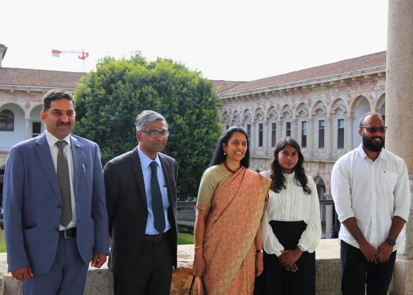 Amararam Gurjar of Indian Embassy, Consul of India Lavanya Kumar, Ambassador of India H.E. Vani Rao, the two Researchers Sai Bonumallu and Tamil Sundaram.