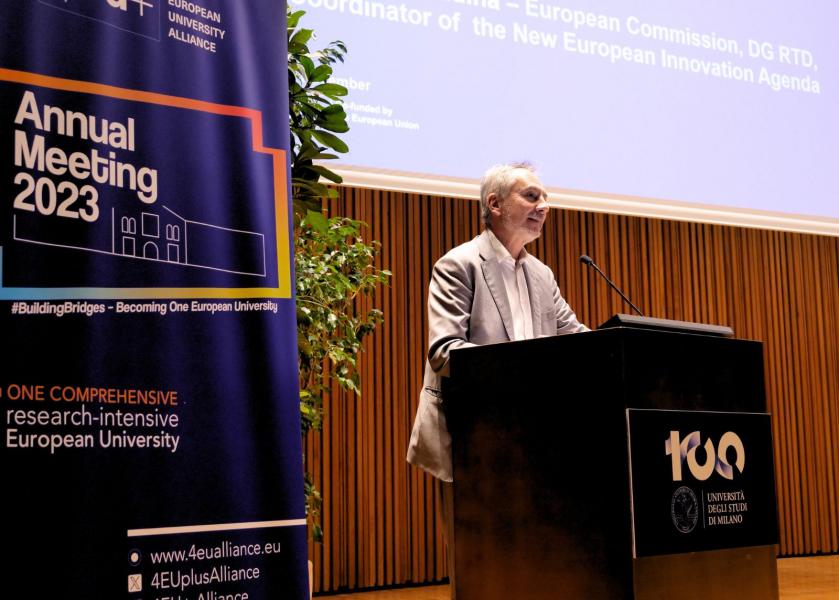 Massimo Gaudina, coordinatore di NEIA – New European Innovation Agenda – della Commissione Europea all’Annual Meeting di 4EU+ Alliance che si è tenuto all’Università degli Studi di Milano.