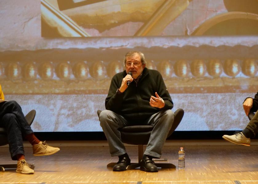 Il cantautore Francesco Guccini all'Università degli Studi di Milano.