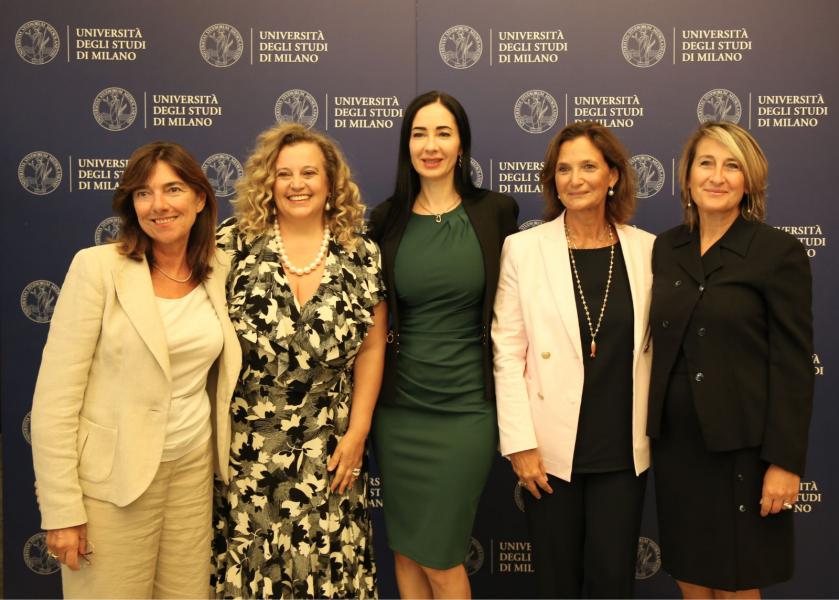 Le rettrici Anna Gervasoni, Giovanna Iannantuoni, Marina Brambilla, Maria Pierro, Valentina Garavaglia al Tempo delle Donne all’Università degli Studi di Milano.