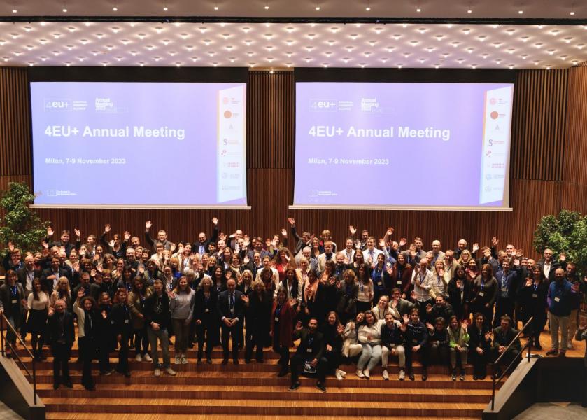 Il gruppo di partecipanti all’Annual Meeting di 4EU+ Alliance che si è tenuto all’Università degli Studi di Milano.