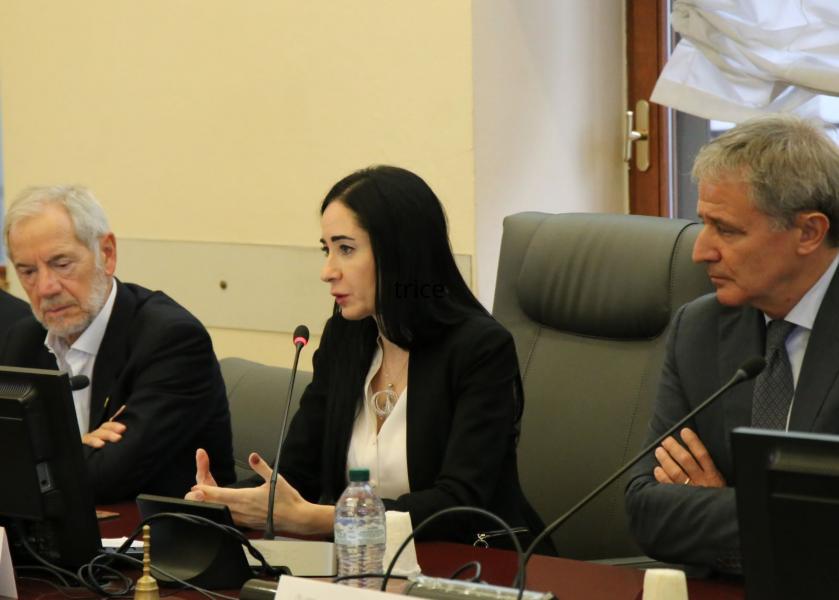La rettrice Marina Brambilla interviene alla presentazione del nuovo corso di laurea fra Guido Bertolaso, assessore al Welfare di Regione Lombardia e Gianluca Vago, direttore del dipartimento di Oncologia e Emato-Oncologia della Statale.