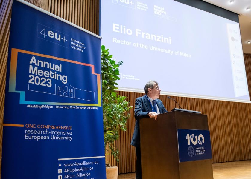 Il rettore Elio Franzini all’Annual Meeting di 4EU+ Alliance che si è tenuto all’Università degli Studi di Milano.