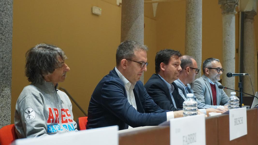 Federico Avanzini, Adriano Baratè, Luca Andrea Ludovico, professori del Dipartimento di Informatica, Pierluigi Ledda direttore generale dell'Archivio Storico Ricordie Faso, componente di Elio e le Storie Tese, all'evento per i 50 anni di Informatica musicale 