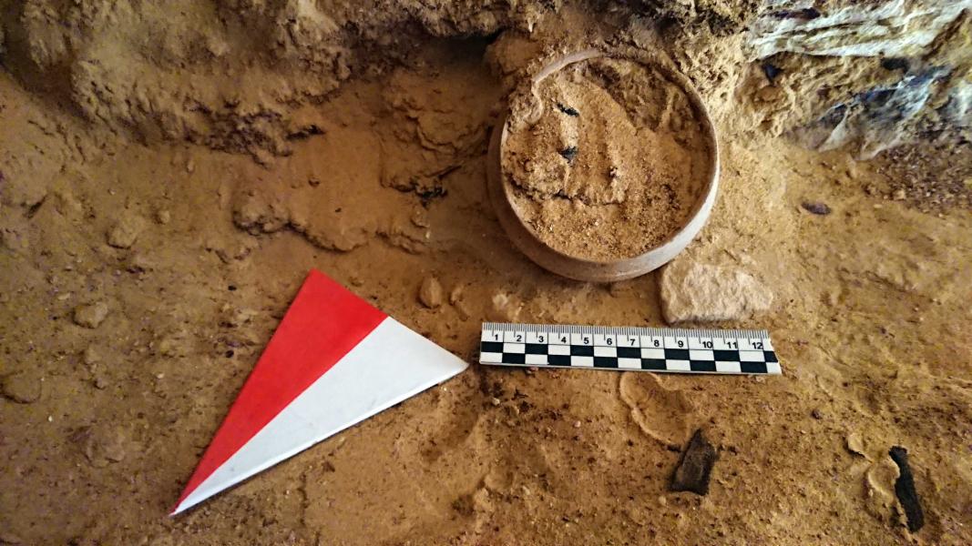 Il vaso contenente resti vegetali che si è scoperto poi essere pinoli