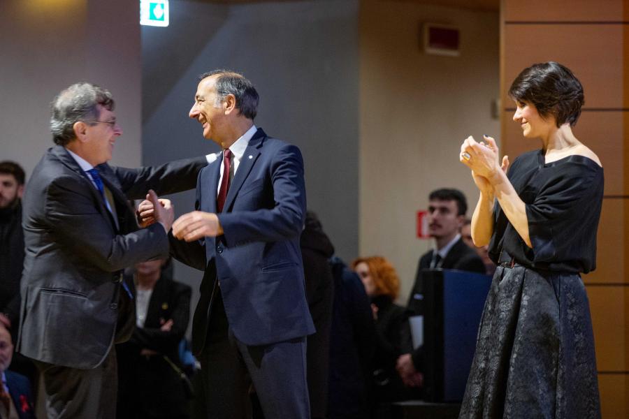 Il rettore Elio Franzini con il sindaco Giuseppe Sala e la presidente del Consiglio comunale Elena Buscemi