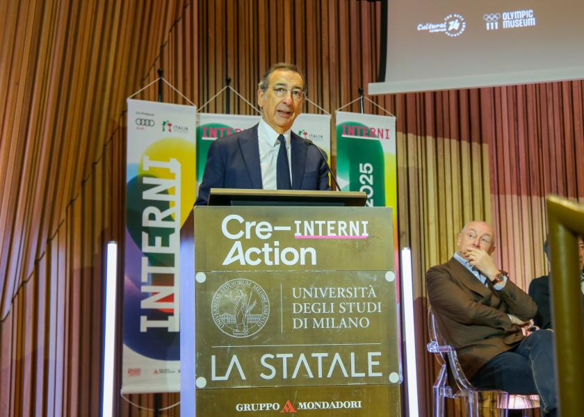 Il sindaco Giuseppe Sala alla conferenza stampa in Aula Magna per la mostra evento di INTERNI Cre-Action