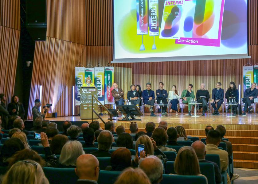 L'intervento di Gilda Bojardi alla conferenza stampa in Aula Magna per la mostra evento di INTERNI Cre-Action