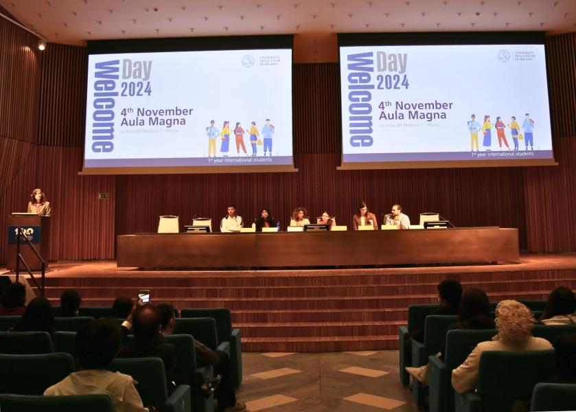 L'International Welcome Day alla Statale: la prorettrice all'Internazionalizzazione Paola Catenaccio presenta i servizi.