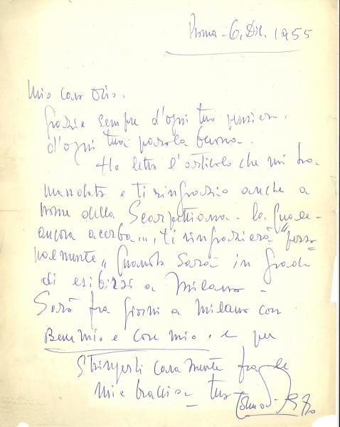 Scambio epistolare con Eduardo De Filippo - Dal Fondo Orio Vergani