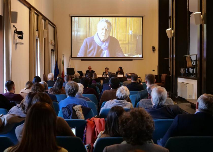 Nando Dalla Chiesa, delegato del Rettore per gli studi sulla criminalità organizzata e sull'educazione a una cultura antimafia, in collegamento video.
