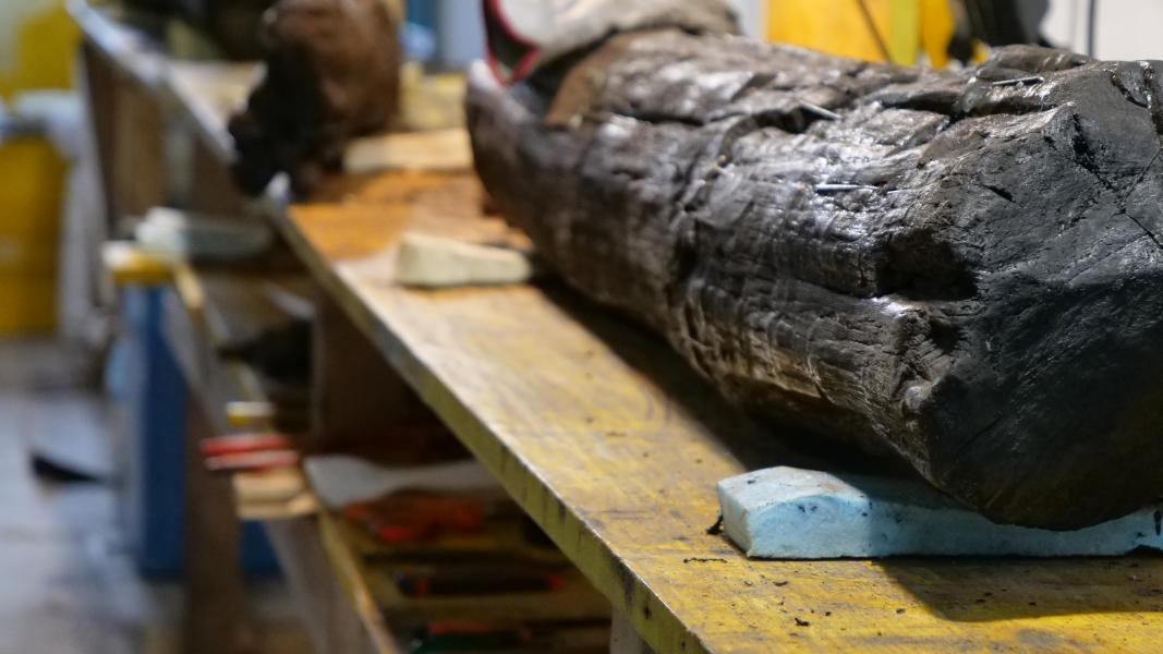 Uno dei pali in legno che compongono la Vasca Votiva