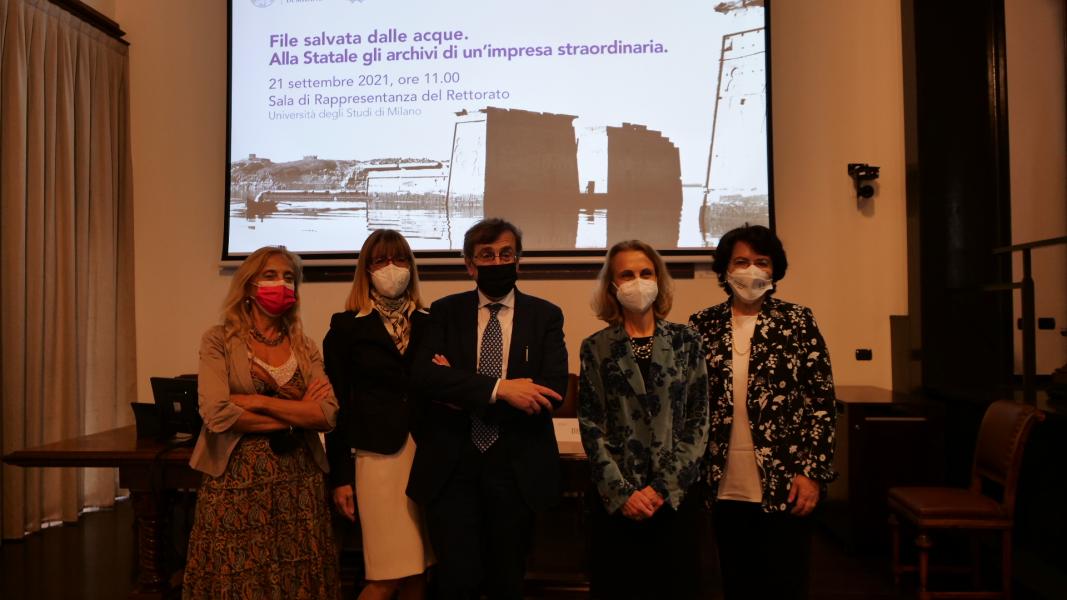 La prorettrice Maria Pia Abbracchio, la direttrice del dipartimento di Studi Letterari, Filologici e Linguistici, Claudia Berra, il rettore Elio Franzini, la professoressa Patrizia Piacentini, Giuseppina Capriotti Vittozzi Centro Archeologico Italiano - Istituto Italiano di Cultura del Cairo