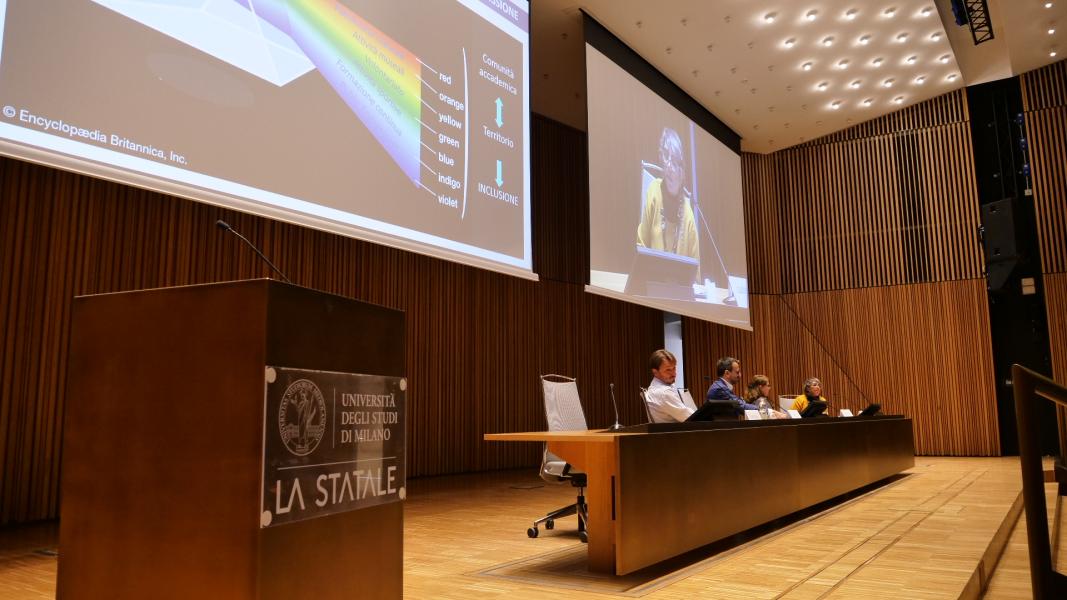 Il tavolo con Marina Carini, Roberto Tiezzi, Luisella Molina, direttore Generale Orchestra UniMi,  Matteo Fontanesi, responsabile CUS Statale
