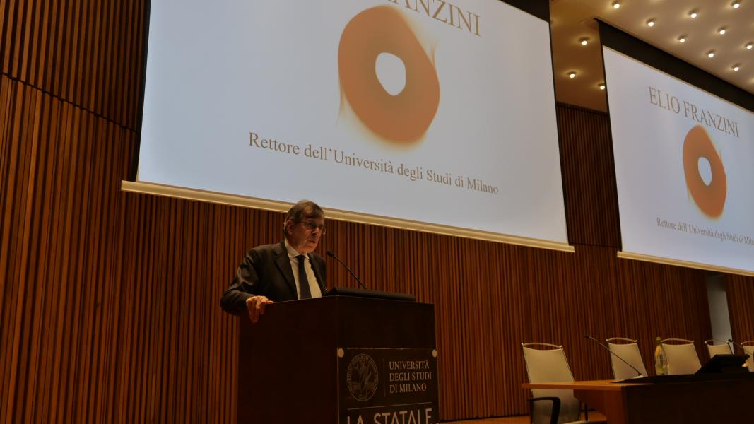 L'intervento in Aula Magna del rettore Elio Franzini 