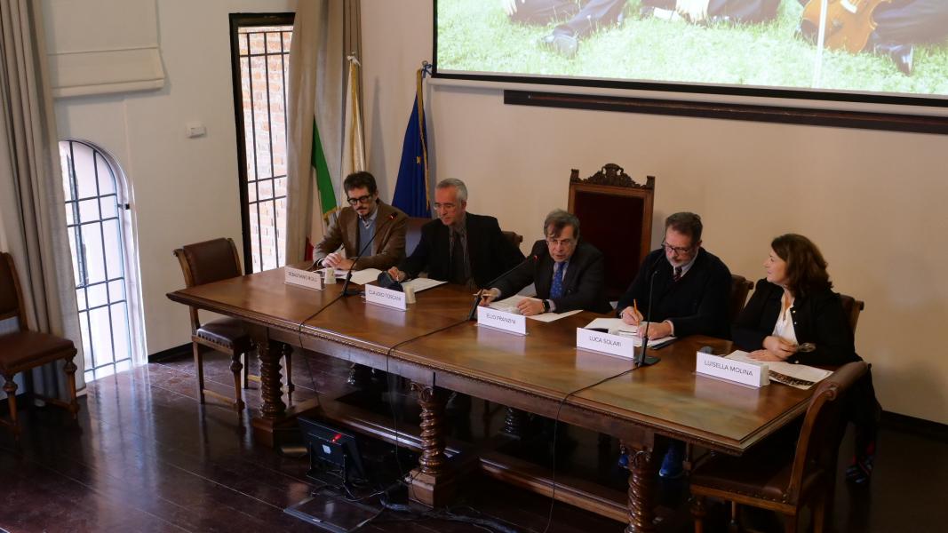La conferenza stampa di presentazione della stagione con il nuovo direttore musicale dell'Orchestra, Sebastiano Rolli, il presidente dell'Orchestra Claudio Toscani, il rettore Elio Franzini, il presidente di Fondazione UNIMI Luca Solari e Luisella Molina, dg dell'Orchestra UNIMI