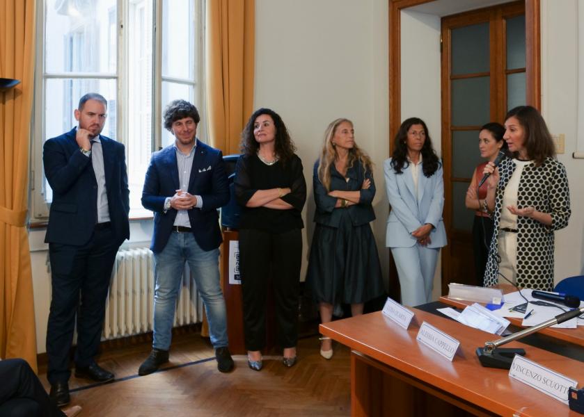Un momento della presentazione del progetto a Palazzo Moriggia con le prorettrici Marilisa D'Amico e Maria Pia Abbracchio